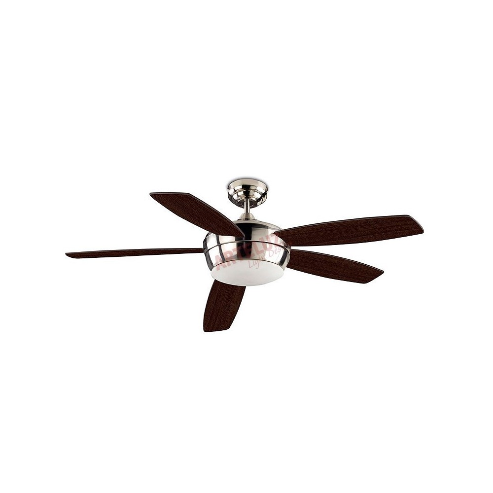 Grand modèle de ventilateur de plafond SAMAL 132cm nickel 5 lames. Télécommande incluse.