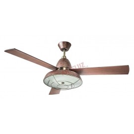 Ventilateur de plafond 132cm VINTAGE style brun 3 vitesses réversibles. Télécommande.