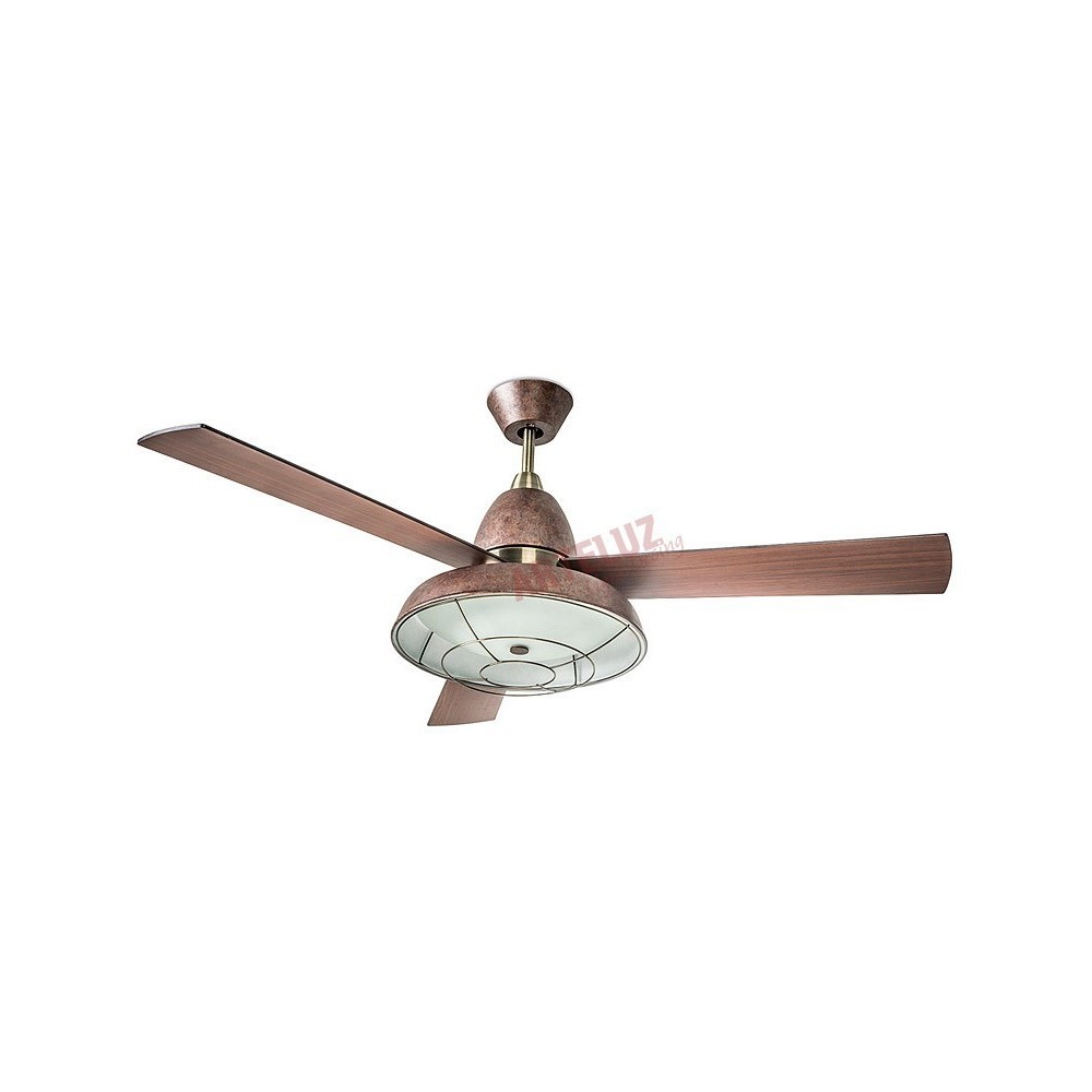 Ventilatore da soffitto 132cm stile vintage marrone 3 velocità reversibili. Telecomando.