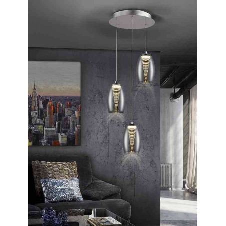 Lampada circolare 3 pendenti modello NEBULA cromo